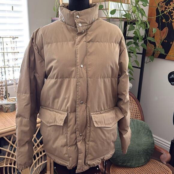Vintage Men’s Styled By Jones Tan Goose Down Zip Snap Puffer Jacket Coat - Picture 1 of 5